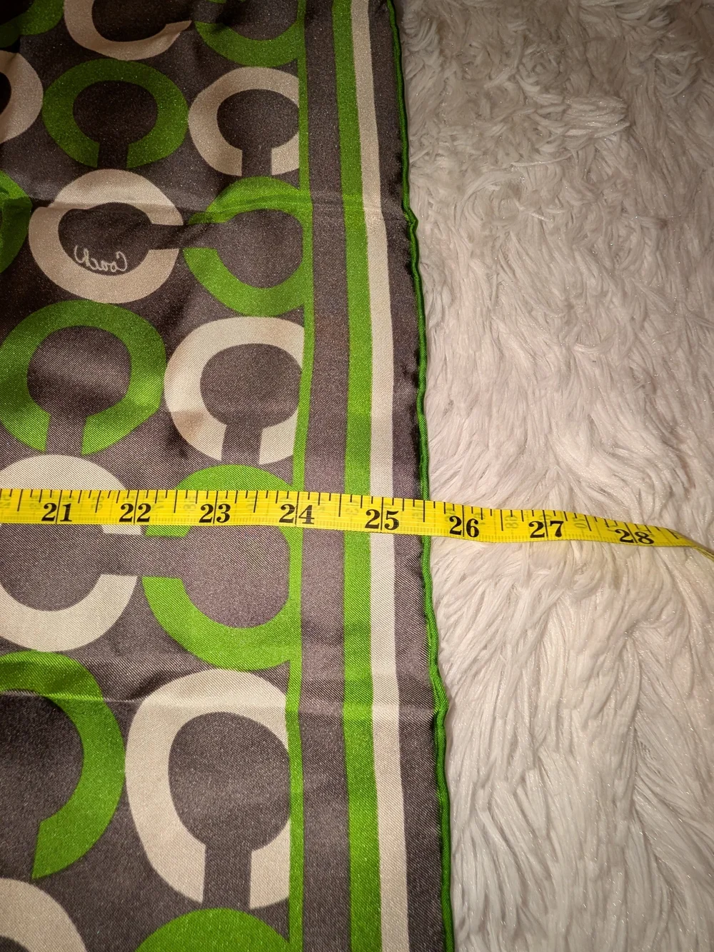 Coach Green & Gray Signature Pattern Silk Scarf 25